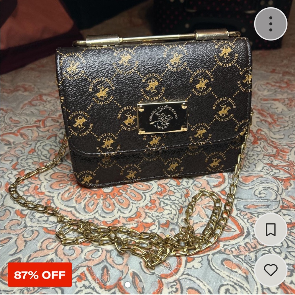 Beverly Hills Polo Club Black and Gold Handbag
